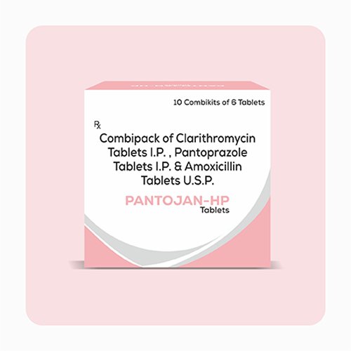 Pantojan-HP, Compositions of Pantojan-HP are Combipack of  Clarithromycin Tablets I.P., Pantoprazole Tablets I.P. & Amoxicillin Tablets U.S.P, Pantojan-HP offered by Janus Biotech