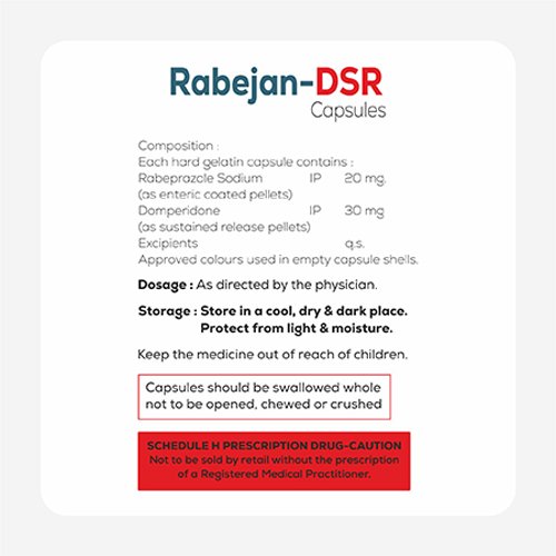 Rabejan-DSR, Compositions of Rabejan-DSR are Rabeprazole Sodium (Enteric Coated), Domperidone (Sustained-Release) Capsules, Rabejan-DSR offered by Janus Biotech