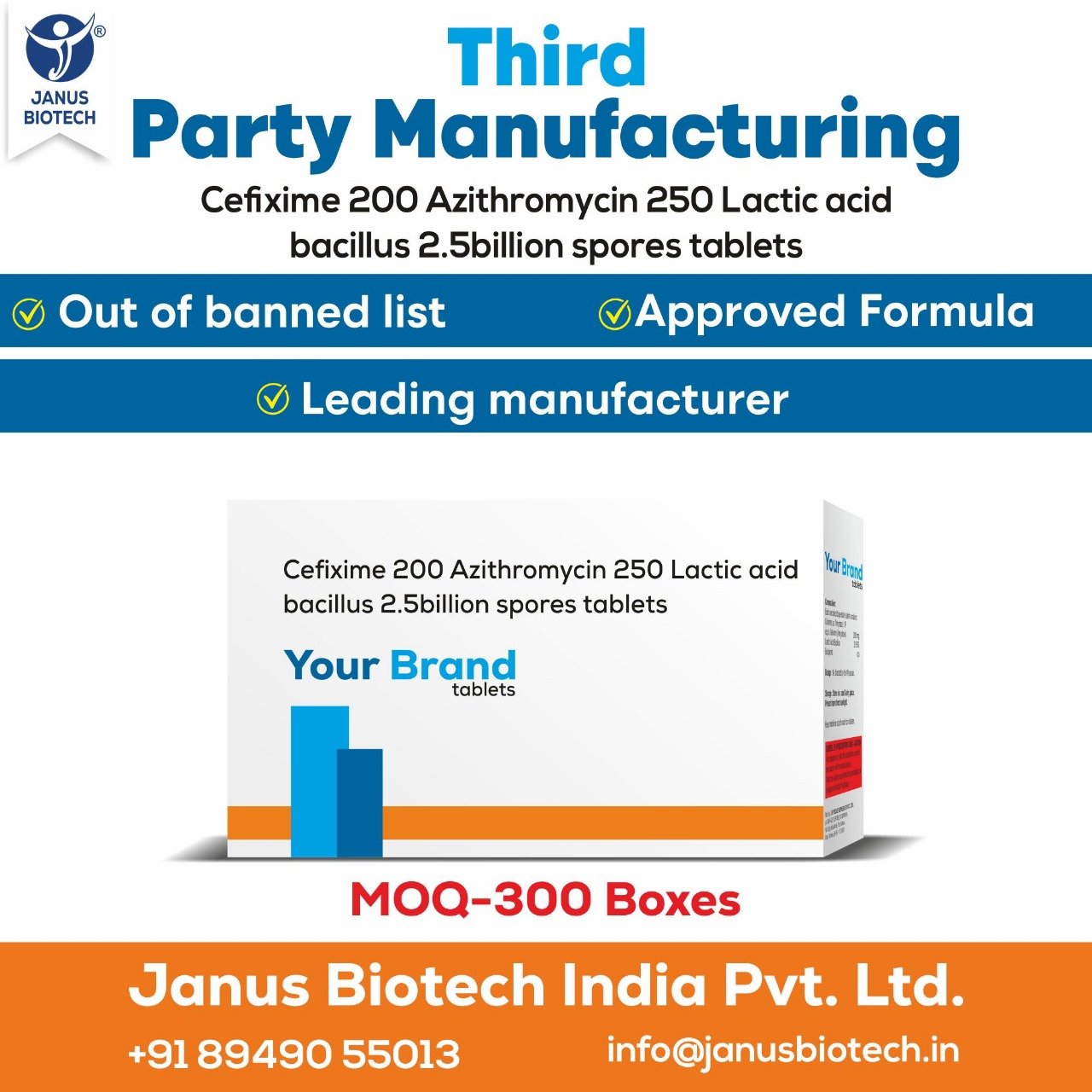 Third Party Leading Manufacturer of Cefixime 200mg Tablets